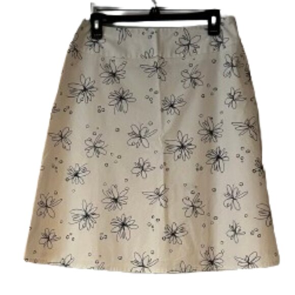 Rafaella Cream with Black Flower Embroidered A Line Skirt - Lined - 8 - Picture 1 of 3